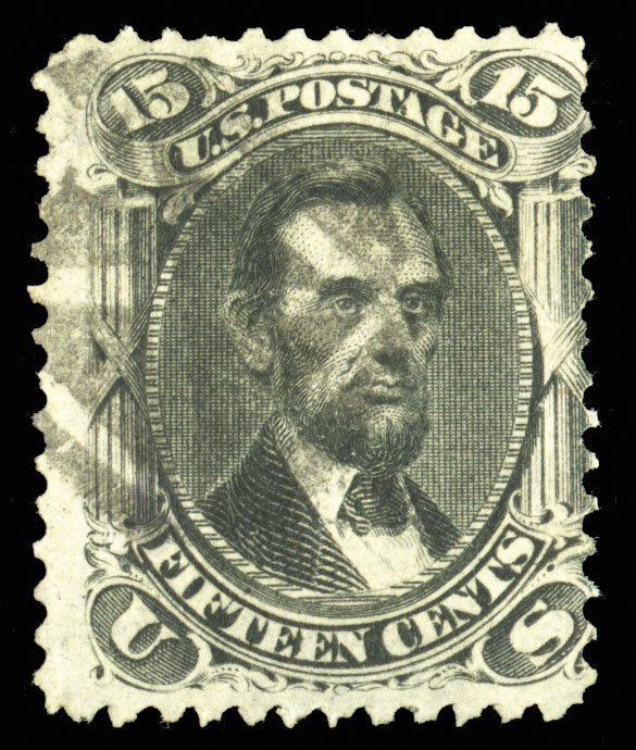UNITED STATES: 1866 15c black green Z. Grill One of Two